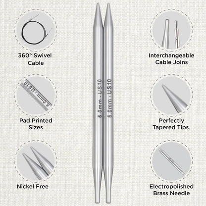 KnitPro Interchangeable Circular Knitting Needle Tips Deluxe Set - Nova Metal (3.50-8.00mm)