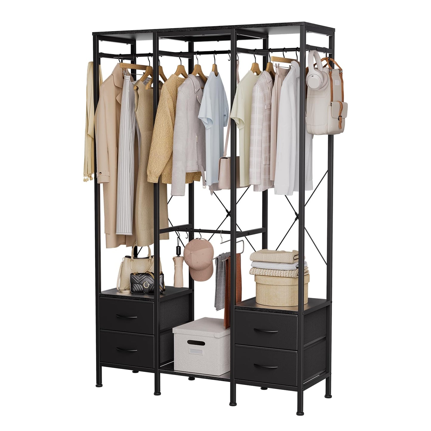 Mintnook Heavy Duty Clothing Rail，Wardrobe with 4 Drawers，Black