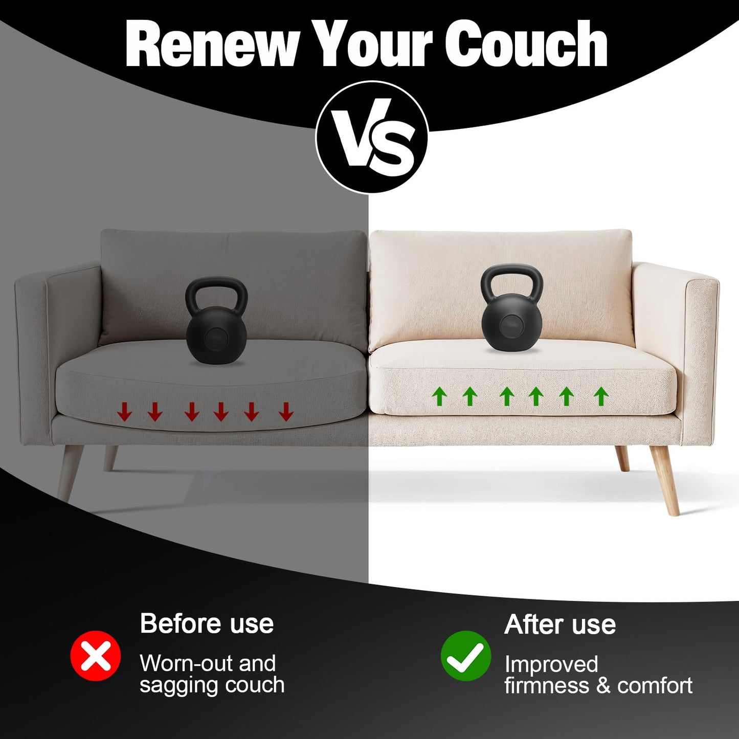 Scettar 2PC Sofa Cushion Support for Sagging Seat 60x50cm Cuttable Foam Pad