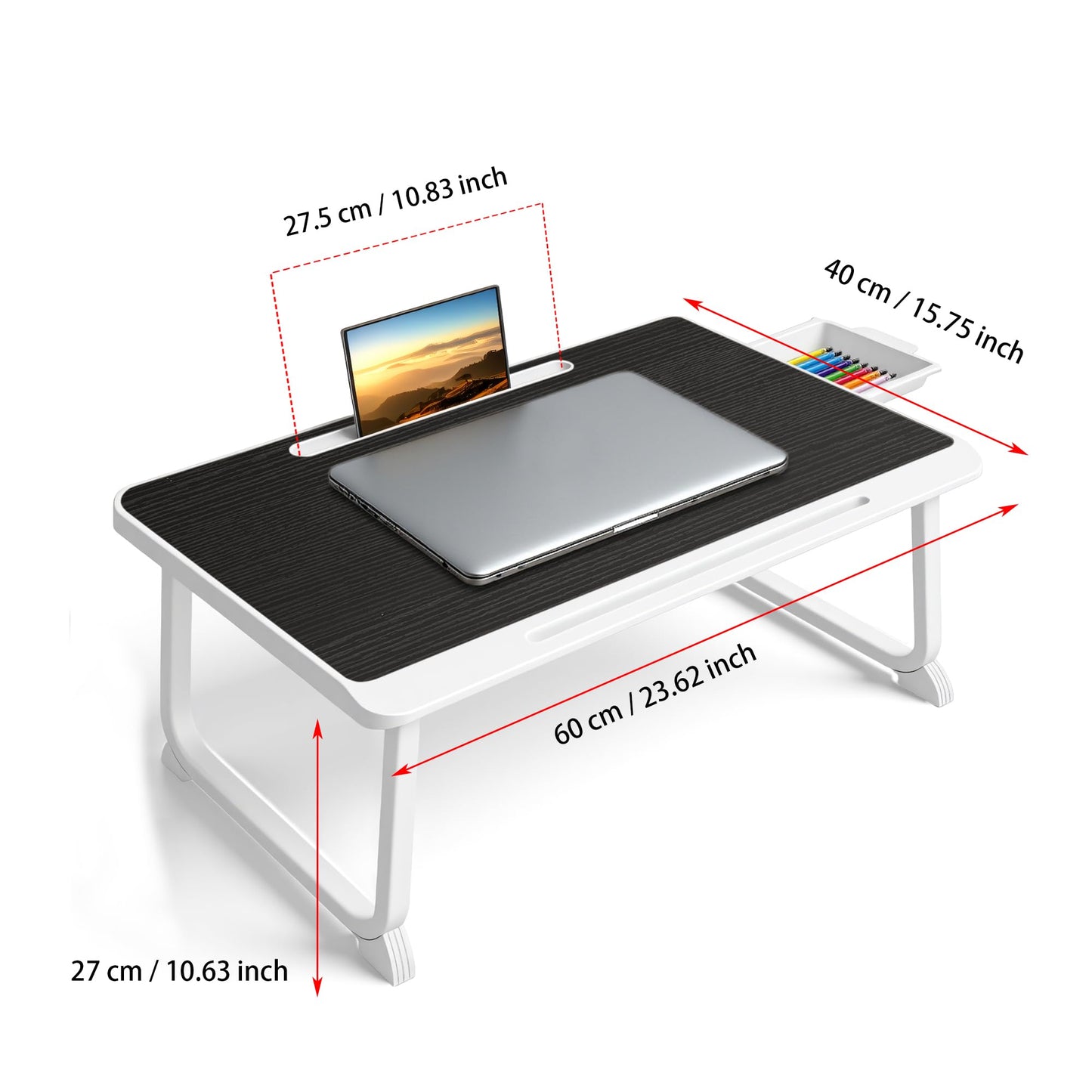 Laptop Bed Desk,Lap Desk for Breakfast in Bed, Work and Study, Home Office, Laptop Stand for Sofa、Couch、Bed, (60x40 Black)