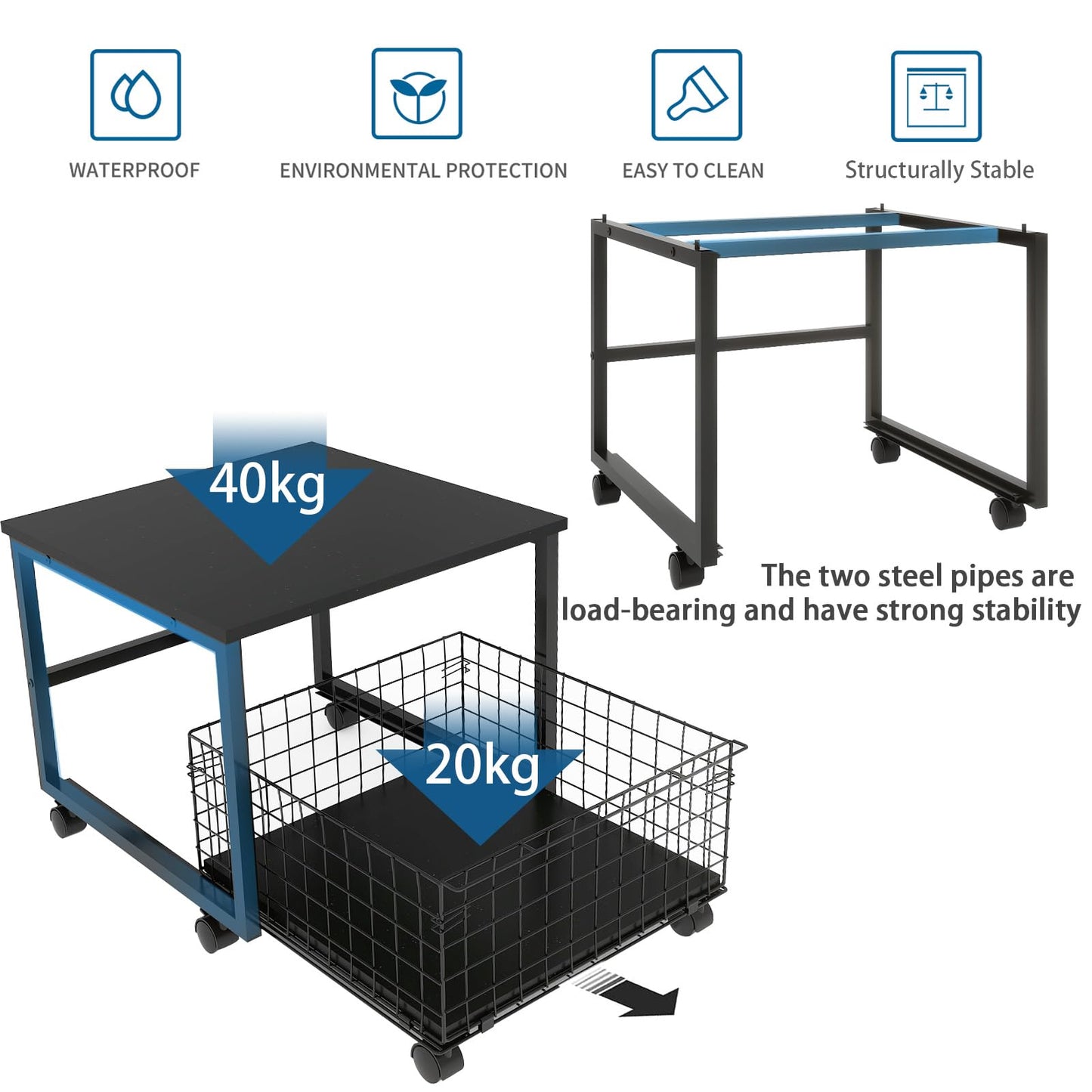 PUNCIA Mobile Mini Fridge Stand with Large Capacity Storage Portable Refrigerator Table with 4 Lockable Wheels Appliance Platform Table with Drawer