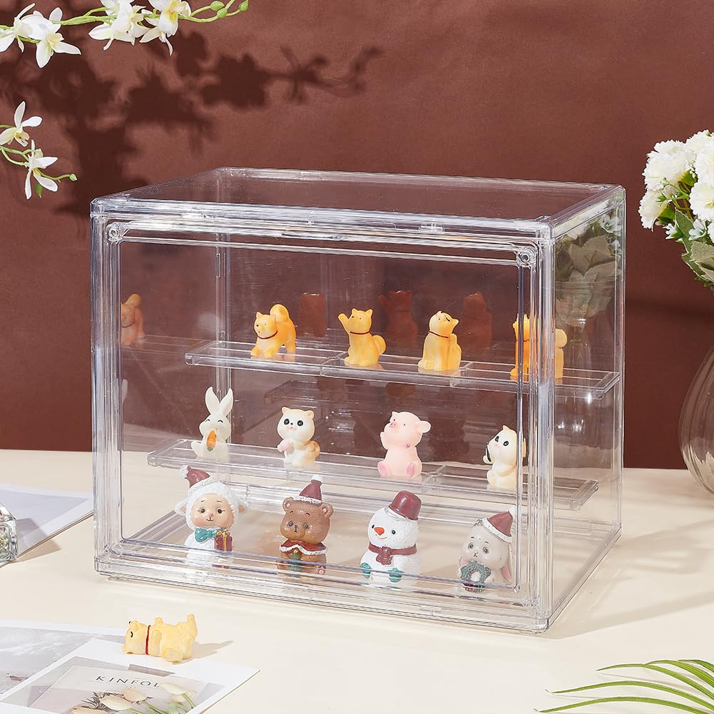 NBEADS 2-Tier Clear Display Case Acrylic Box, Whole Scene Riser Display Stands with Door Plastic Countertop Figure Stand Shelves for Collectible