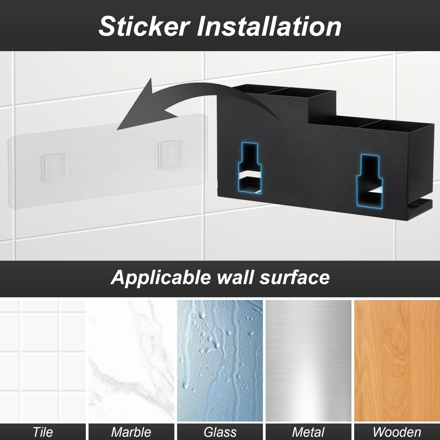 4-Slots Electric Toothbrush Holder Wall Mounted & Countertop, Black