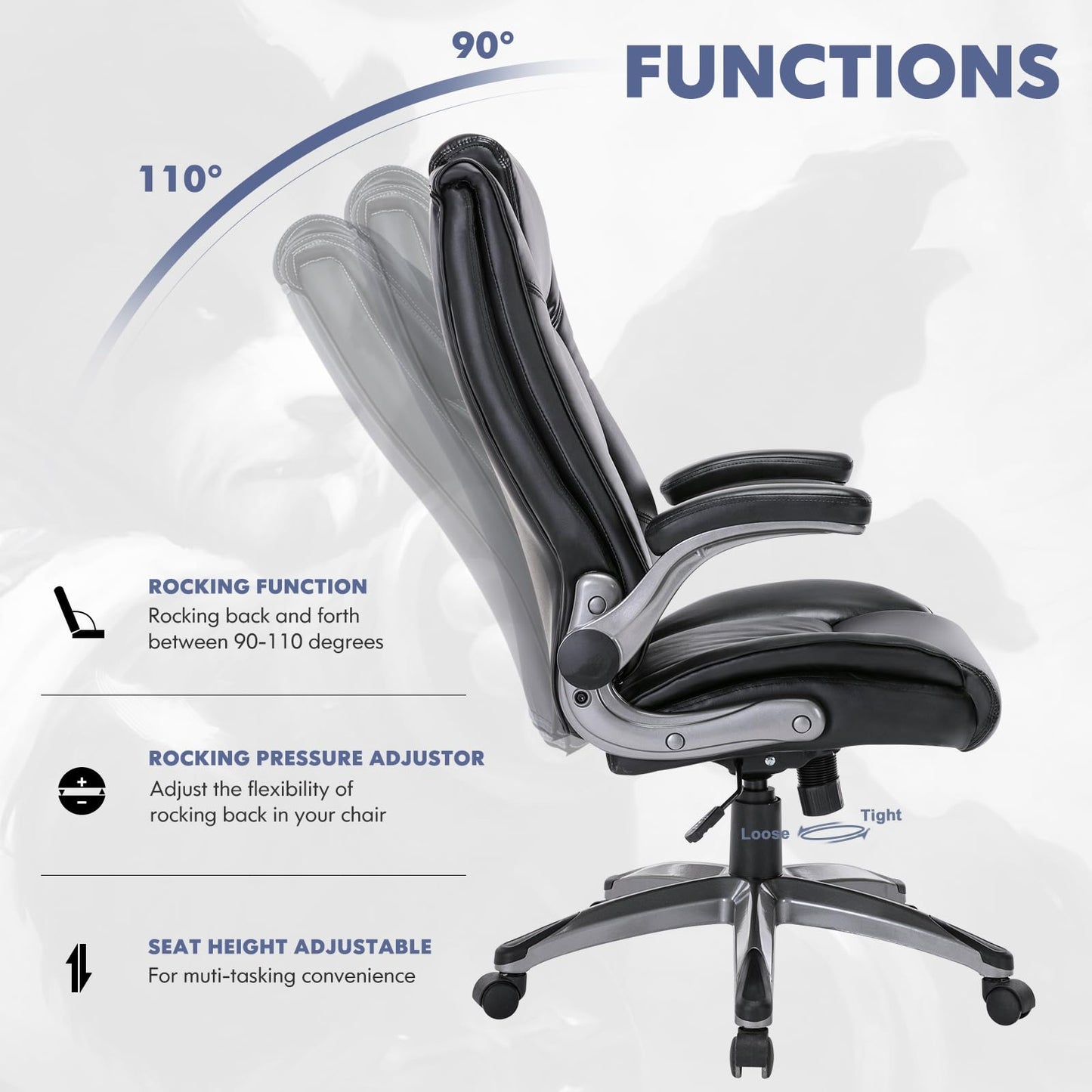 COLAMY Leather Executive Office Chair, Ergonomic Computer Chair with High Back, Spring Cushion Desk Chair for Home Office with Padded Flip-up Arm