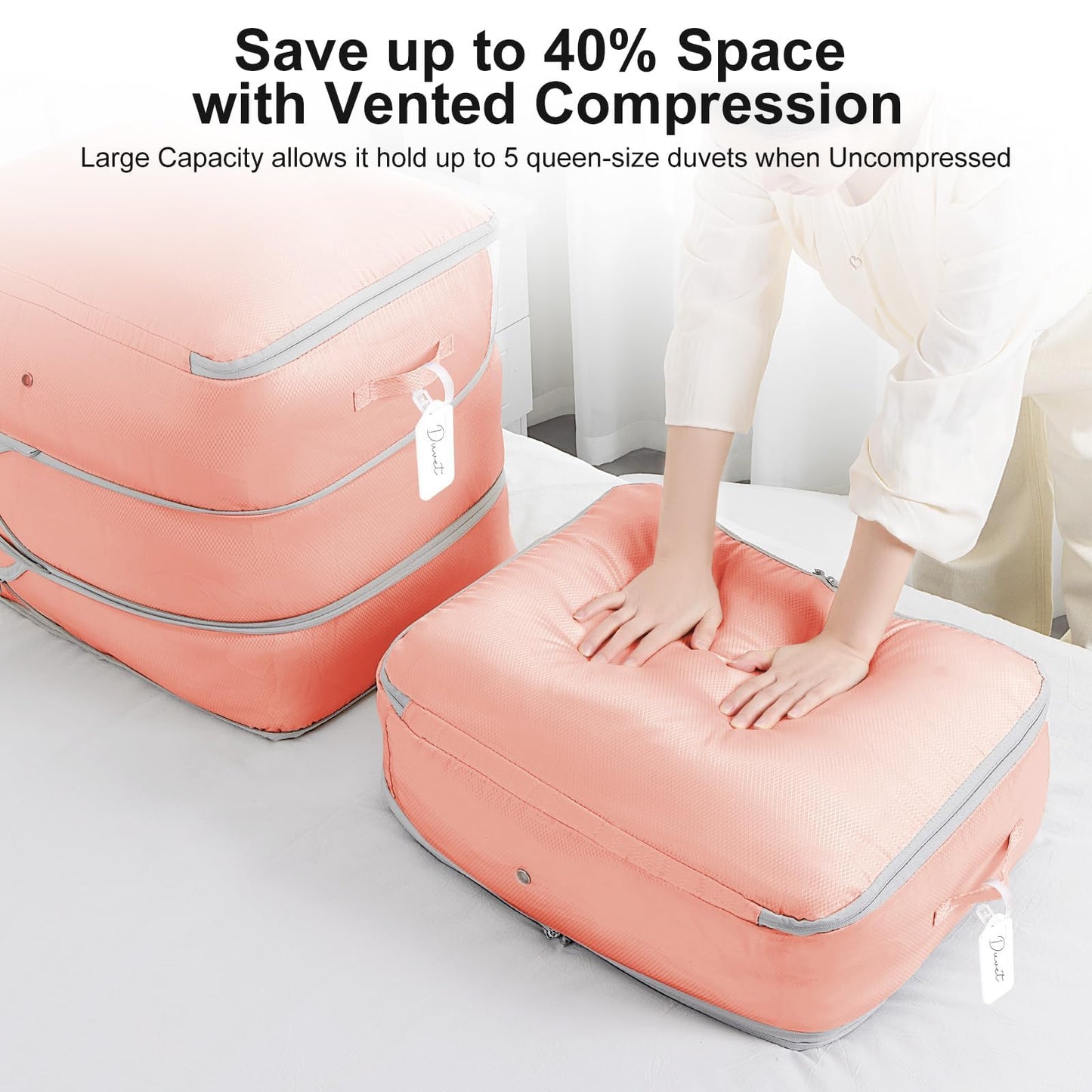 DIMJ Comforter Storage Bag - Large Capacity Blanket Storage Bags 3-Layer Ultra Space Saving Self Compression Organizer