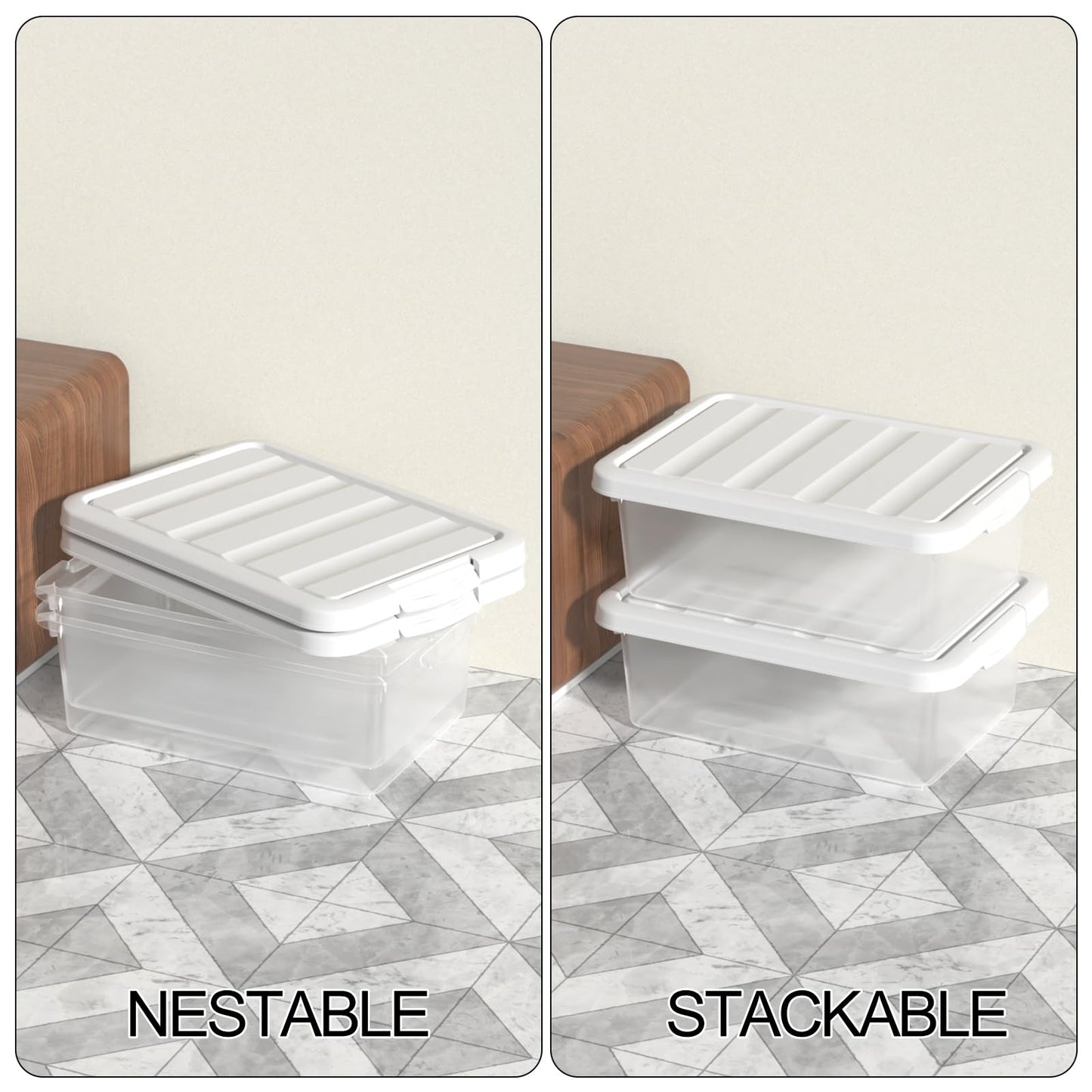 Ucake 14 L Plastic Storage Box with Lids, Clear Plastic Box with Lid, 2 Packs