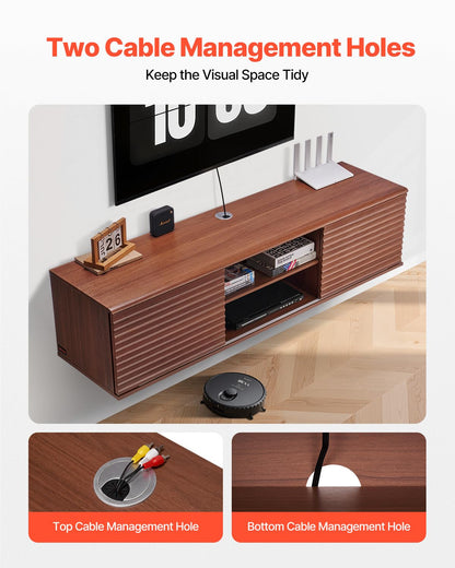 VEVOR Floating TV Stand, 60" Wall Mount Entertainment Center with Adjustable Shelf & Sliding Doors