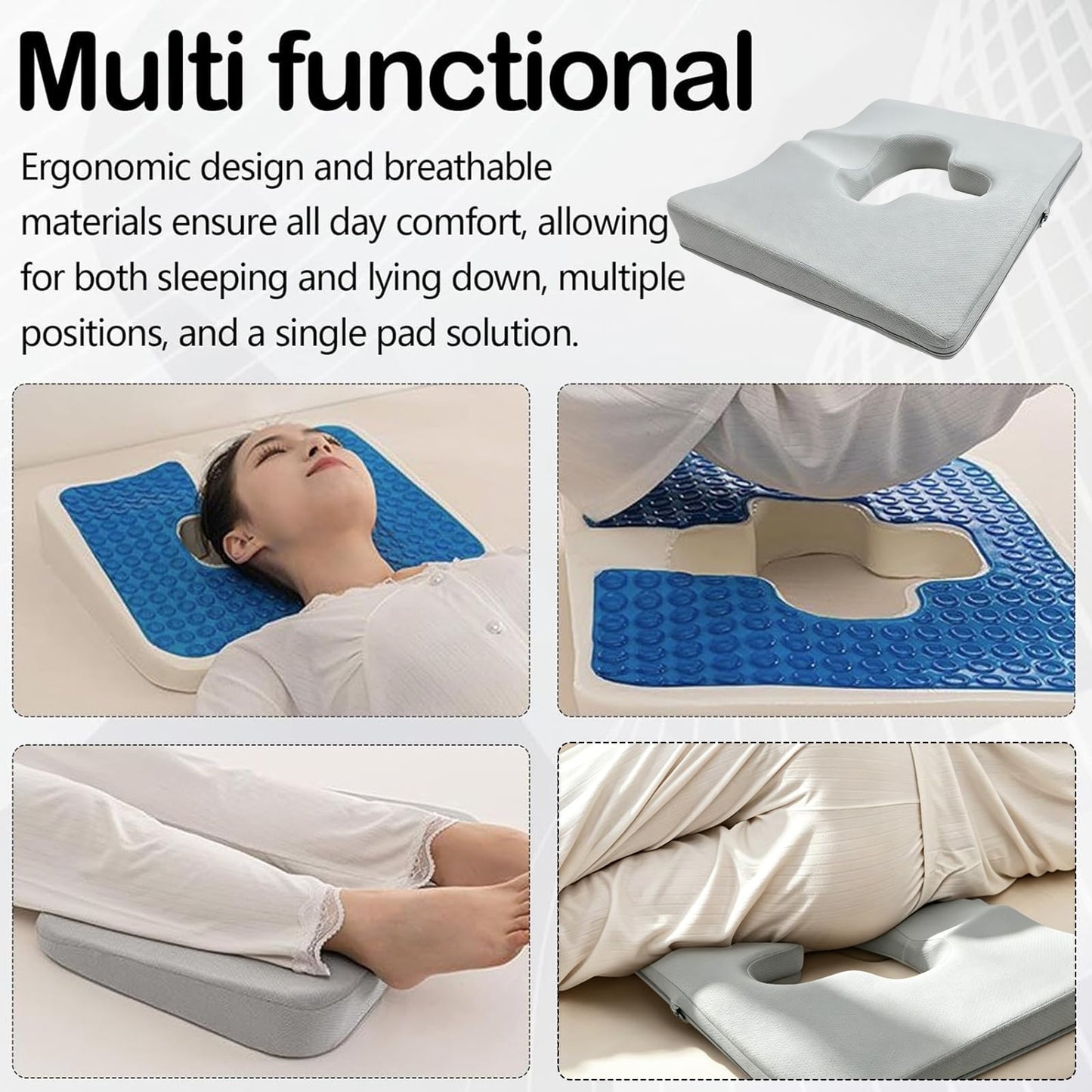 Ysislybin Anti-decubitus Cushion, Piercing Cushion Hemorrhoid Seat Cushion for Tailbone Pain Orthopedic Seat Cushion with Fabric Cover Memory Foam