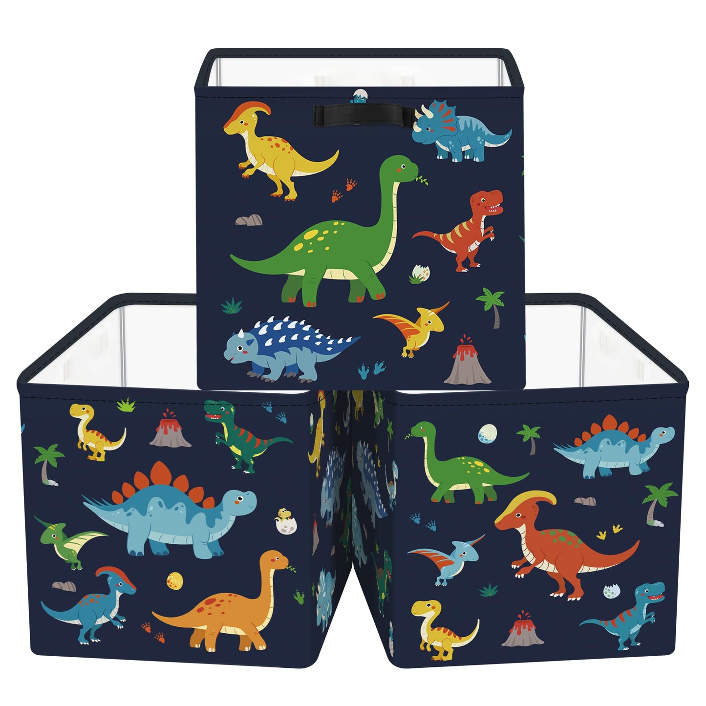 Clastyle 3 pcs Dinosaur Cube Storage Boxes for Shelves Kallax Boxes
