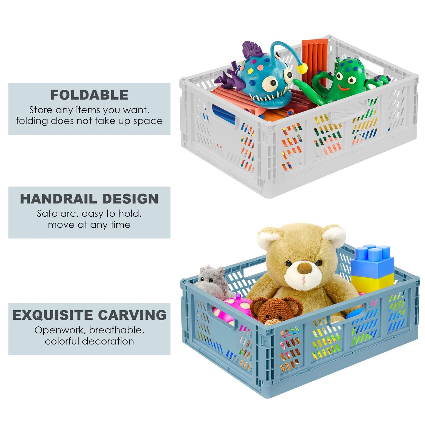 Plastic Drawer Organizer Collapsible Storage Boxes Crate,4-Pack Stackable Folding Storage Basket Closet Containers Toy Organiser for Home Office