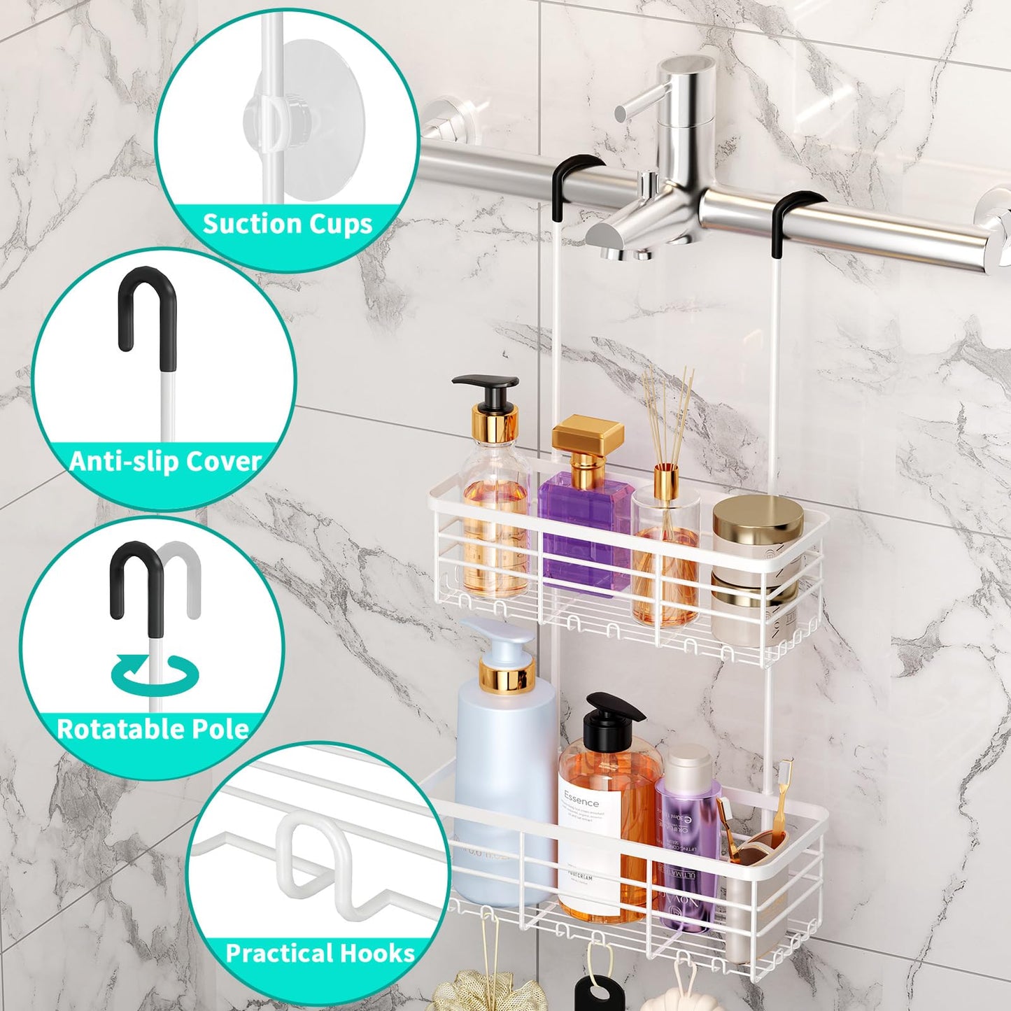 HapiRm Shower Caddy Hanging Organiser- No Drilling Shower Tidy with Hooks