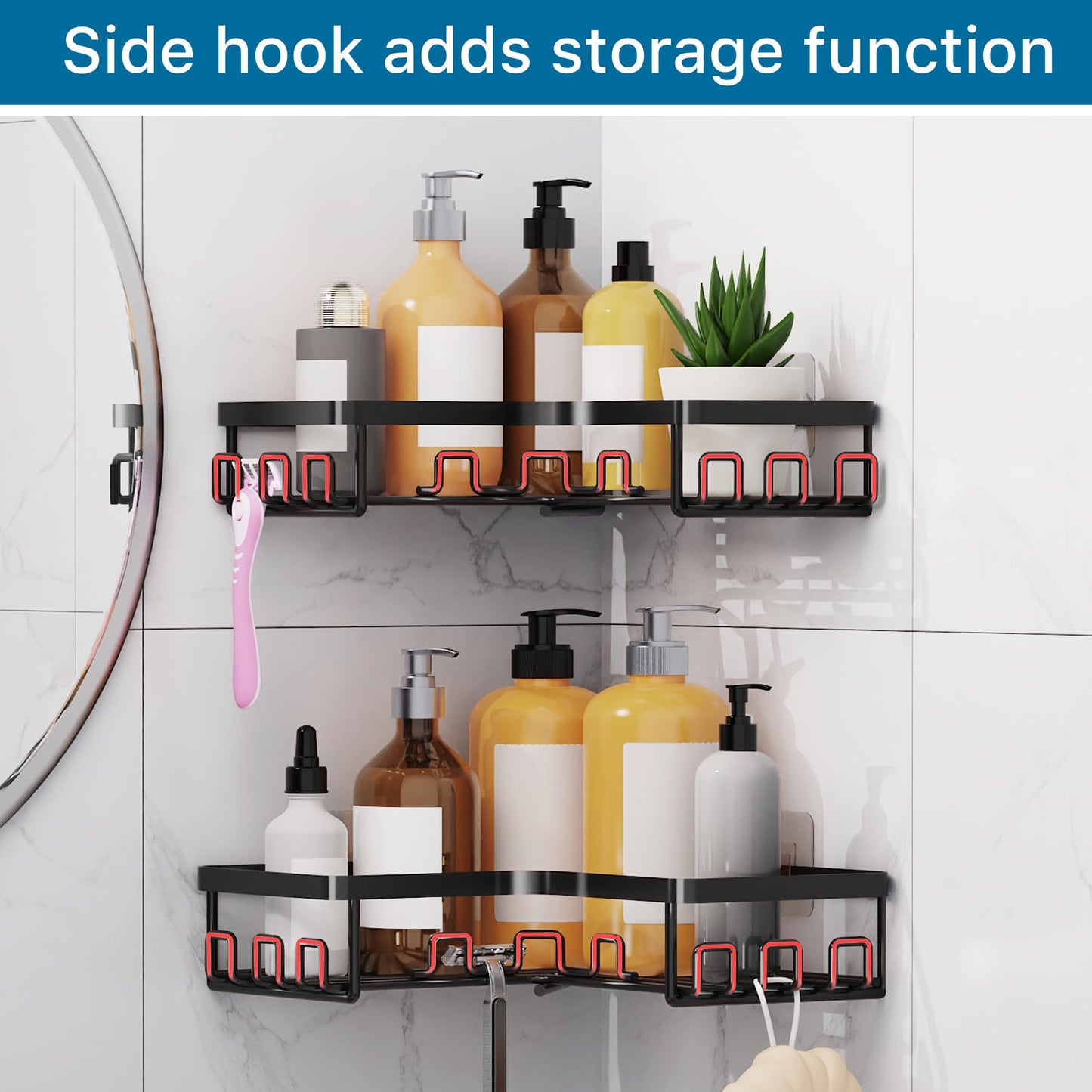 KEGII Corner Shower Caddy - 2 Pack Adhesive Shower Shelf Organiser Black