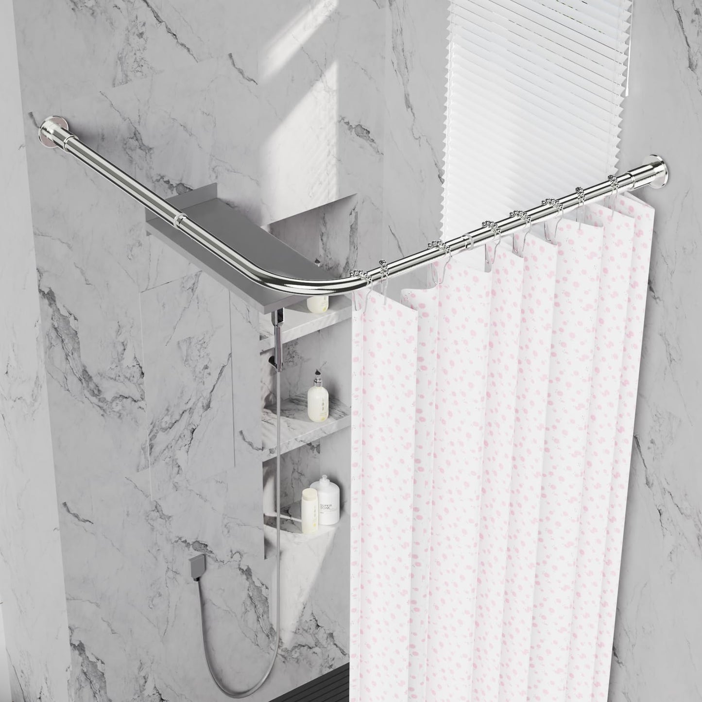 WELDUN L-Shaped Shower Curtain Rod, 68-96cm × 68-96cm Stainless Steel