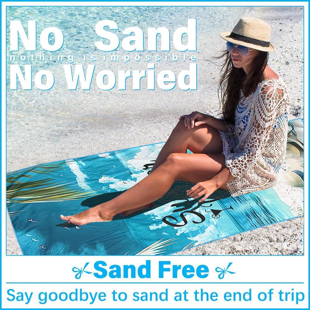 JAODFK Microfibre Beach Towel 71"X32" Quick Dry Lightweight Sand Free Extra Large Thin Towels Travel Essentials For Adults Womens Swim Bath