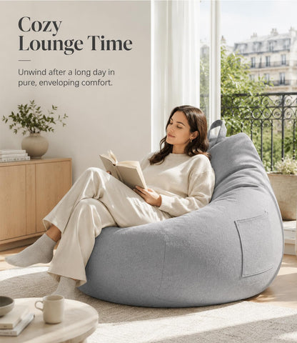 Highdi Large Bean Bag Without Fillings - Cotton Linen Durable & Comfortable, Light Grey Storage Bean Bag Chair for Living Room/Gaming Room