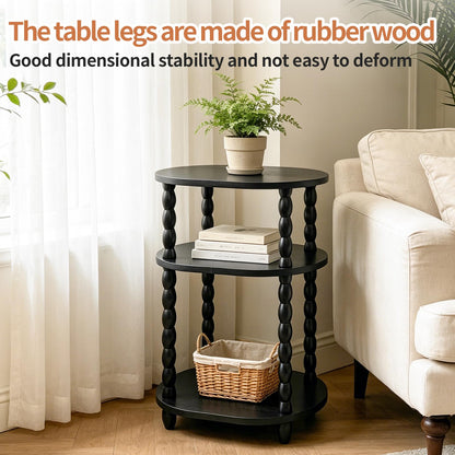 GOODLAN Wooden Side Table,3-Tier Small End Table with Storage Shelf, Vintage Retro furniture Bedside Coffee oval Table Night Stand for Living Room