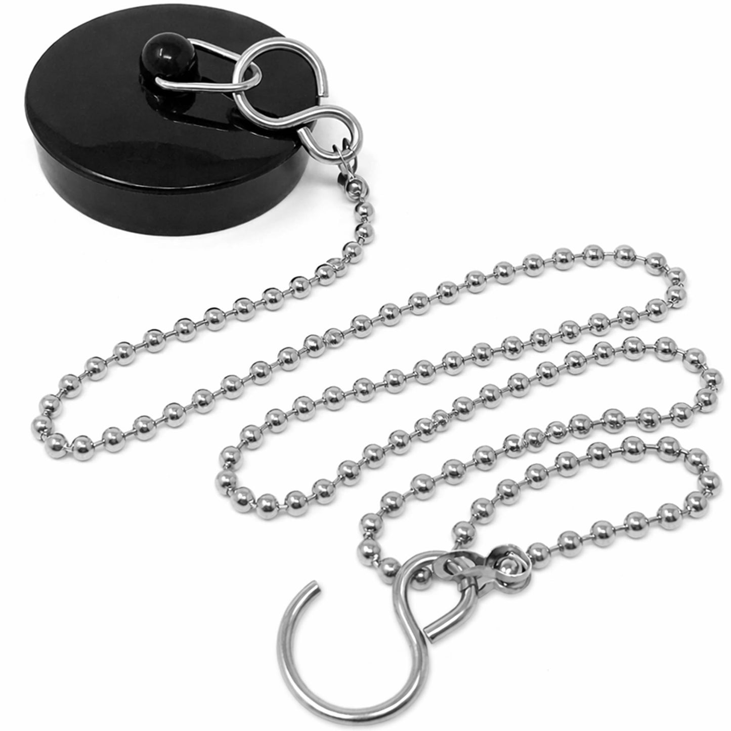 Smith’s® (36mm-38mm) Black Plug & Chain - Bathtub, Bathroom, & Kitchen Sink Plug | 48cm Strong Stainless Steel Ball Chain With S-Hooks