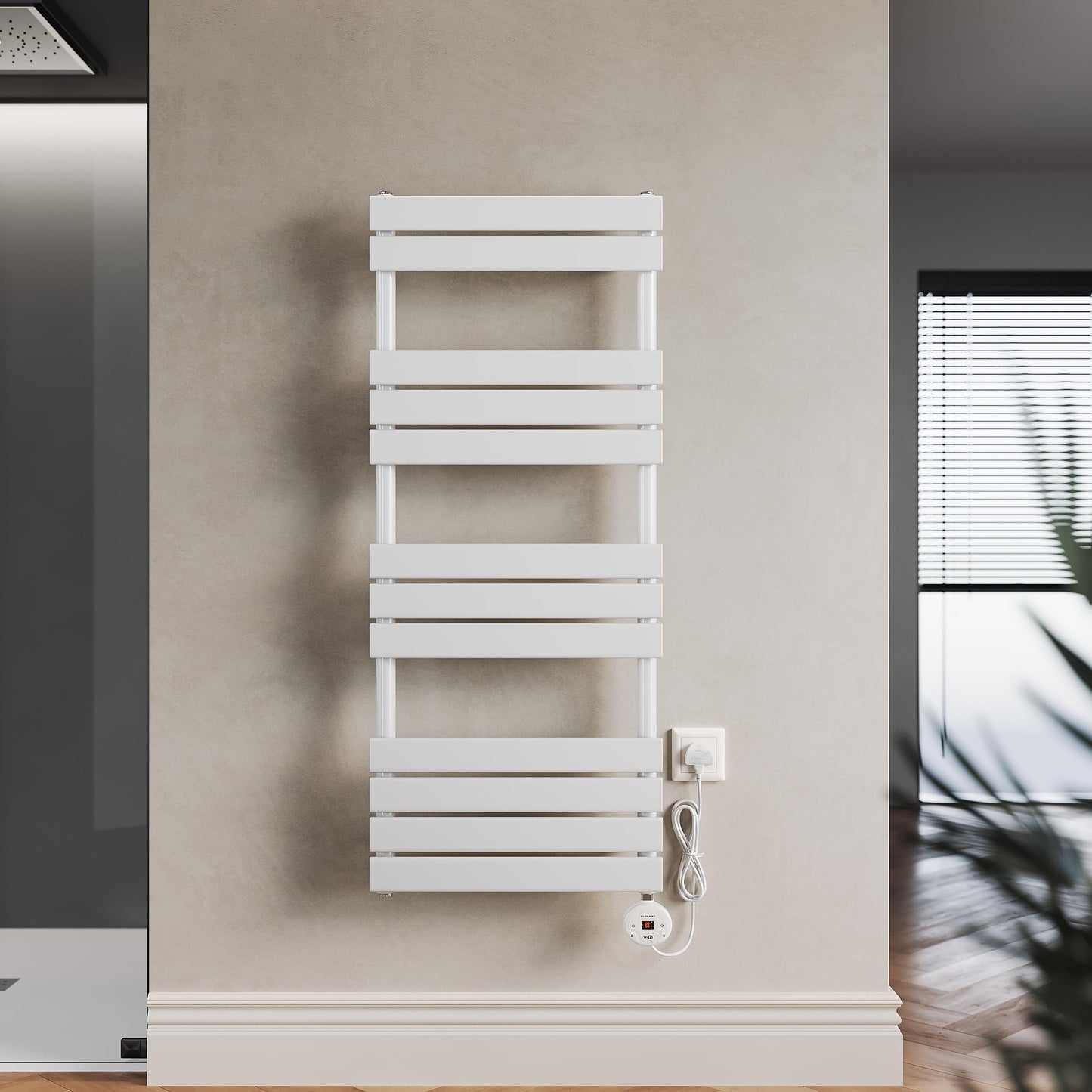 ELEGANT 600W 1250 x 500mm White Electric WiFi-Controlled Heated Towel Rail