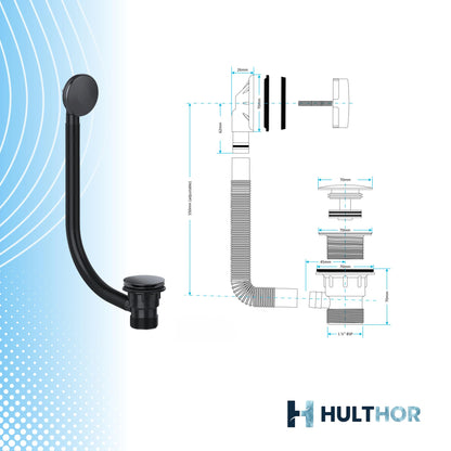 Hulthor Bath Waste & Overflow Kit – Universal 1.5" Click Clack Plug Set with Pop-Up Mechanism – Compatible with Standard UK Bathtubs Black