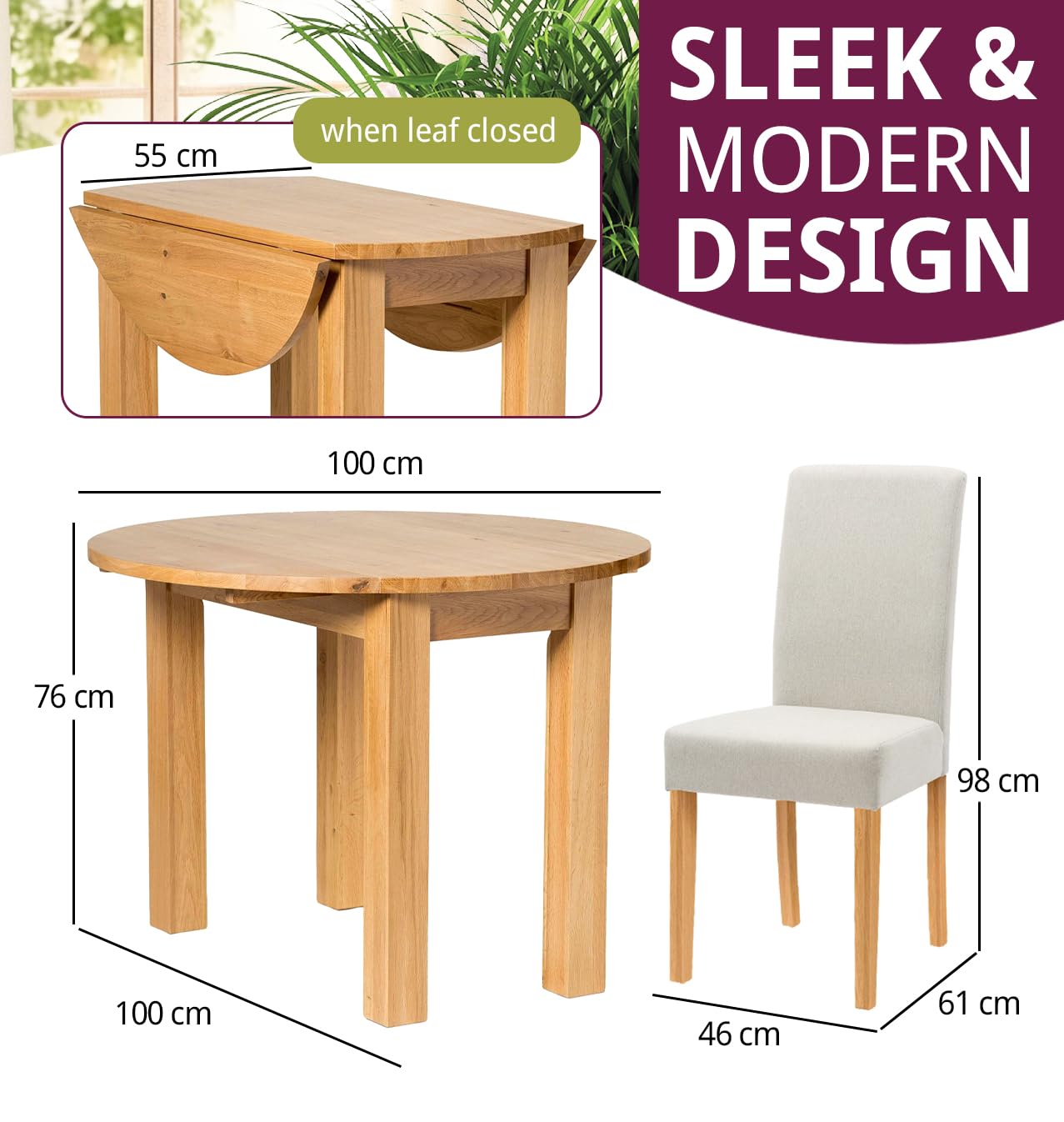 Hallowood Furniture Waverly Oak Round Folding Dining Table and Chairs Set 4