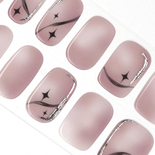 DANNI & TONI Semi Cured Nail Strips,Star Soft Self-Adhesive Gel Nail Stickers,Silver Stamping Salon-Quality Gel Nail Polish Strips Manicure Stickers