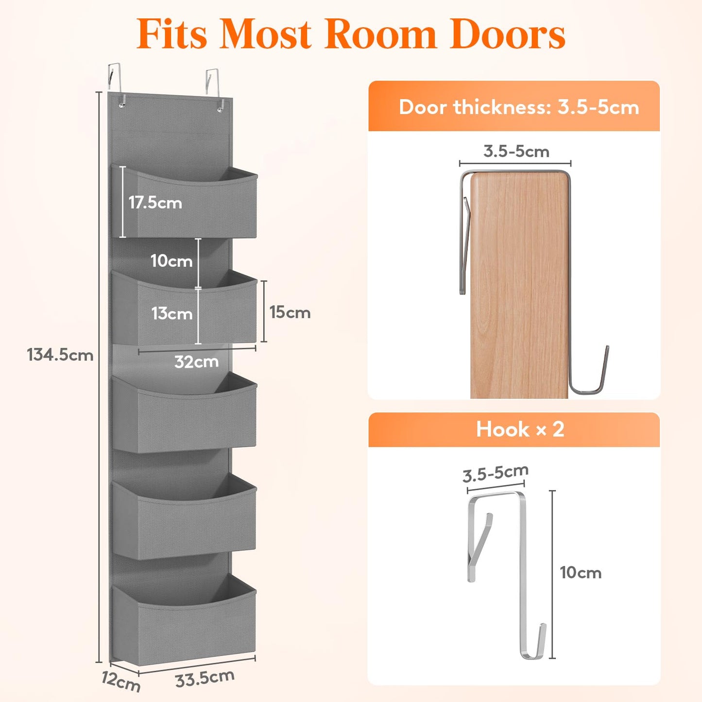 Lifewit Over the Door Storage, Wardrobe Storage Organiser, 4 Shelf, Gray
