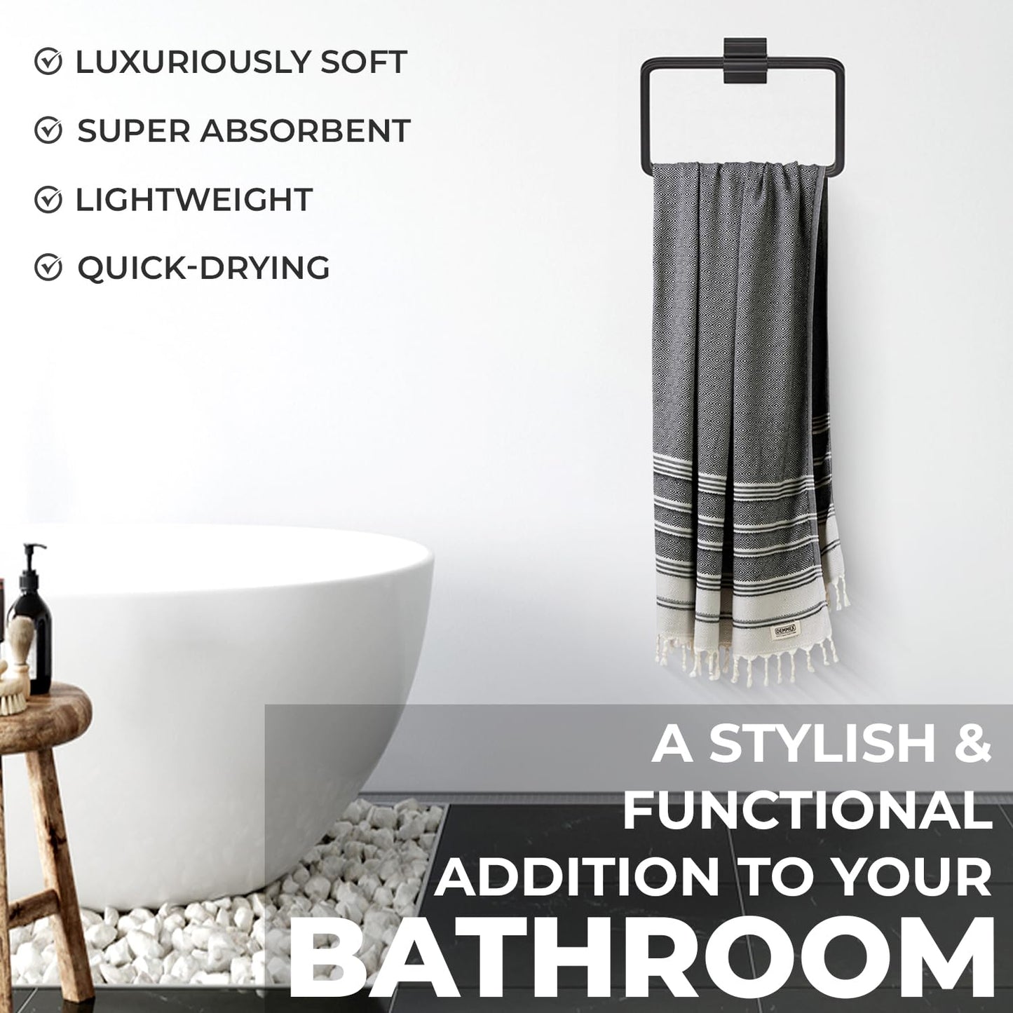 DEMMEX Organic Turkish Cotton Beach Bath Hammam Towel – Quick-Dry, Lightweight, Compact, Sand-Free Beach Towel & Blanket