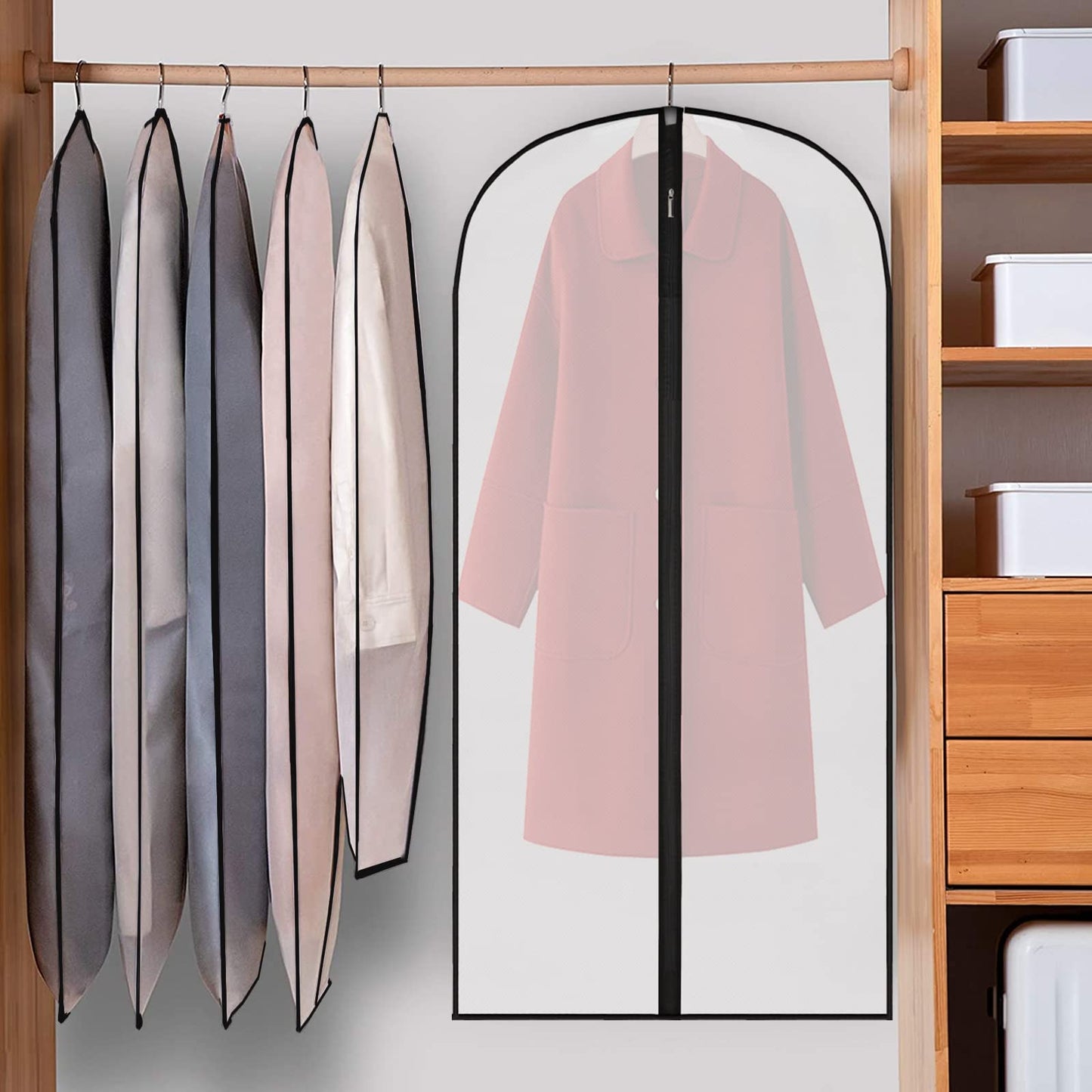 6Pack Breathable Clothes Covers with Zip, 60 x 120cm Hanging Garment Covers Bags, Moth-Proof Storage Bag for Men Suit, Dress Bag Covers