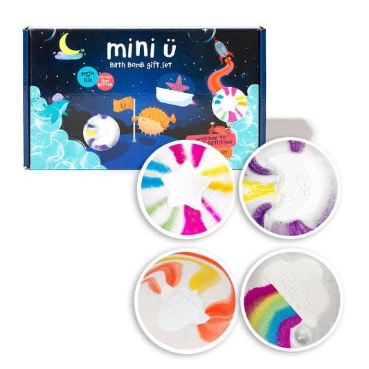 Mini U Bath Bomb Gift Set -Cloud Rainbow, Rocket, Moon & Star Fizzers - Moisturising Shea Butter -Bathtime Fun Bath Toys - Great Stocking Filler Gift