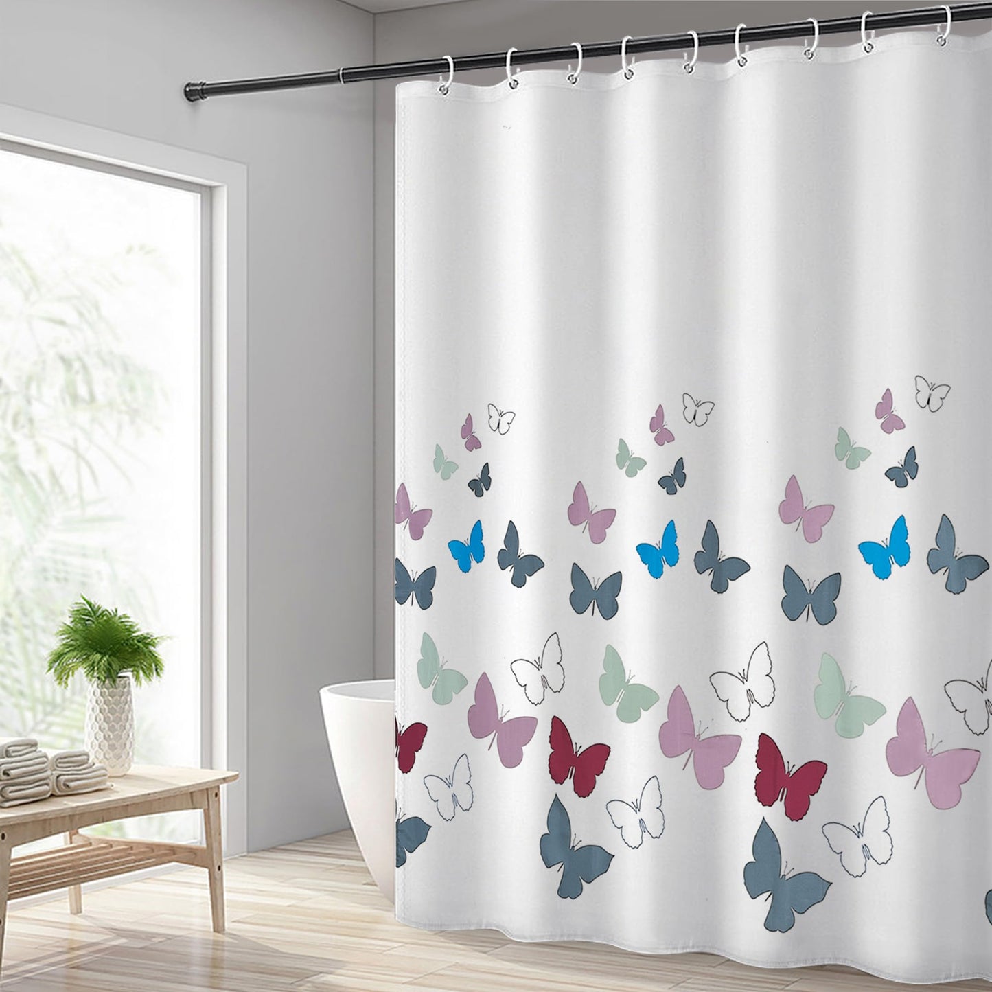 AWIYTE Shower Curtain 180 x 200 cm (71 x 79 Inch), Waterproof Polyester Textile Fabric Machine Washable with 12 Plastic Hooks & Weighted for Bathroom