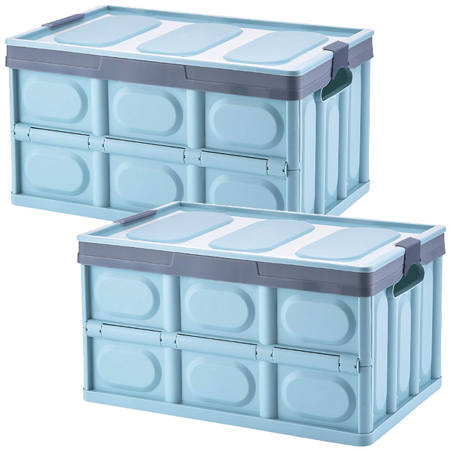 Tuevob Collapsible Storage Boxes 2 Pack 30L Lidded Plastic Tote Storage Box Container Stackable Folding Utility Crate for Clothes, Toys, Books