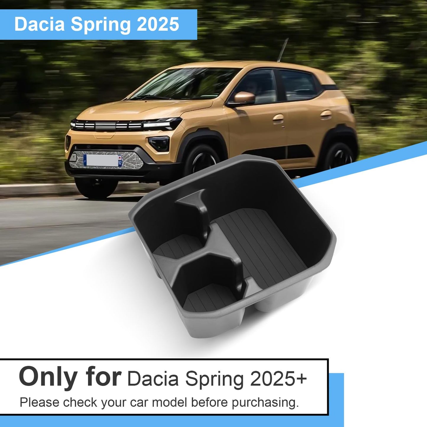 Coleya Central Armrest Storage Box Compatible with Dacia Spring Electric EV/Extreme 2025 2026, Central Console Storage Box, Car Cup Holder