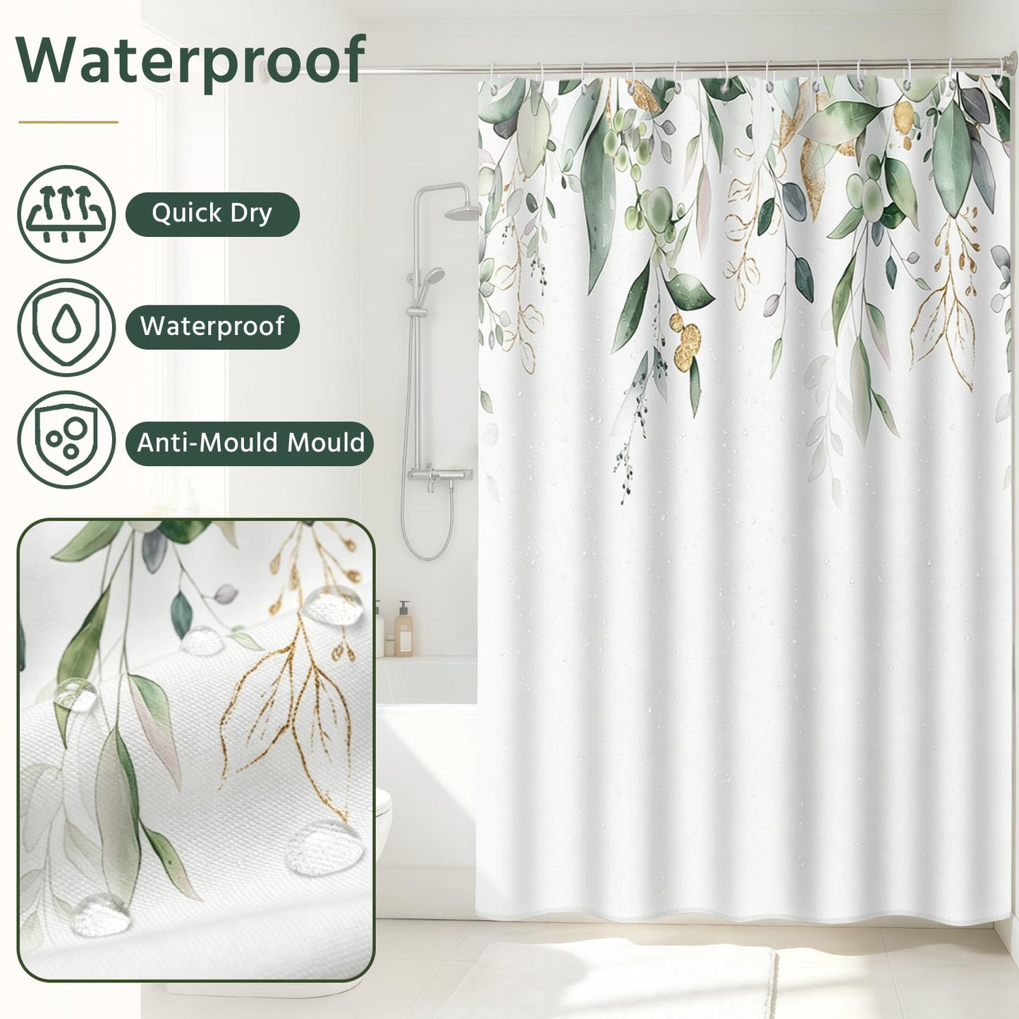 FAVORTALK Shower Curtain Waterproof Polyester Bathroom Curtains,180 x 180 cm Washable Bath Curtains, Quick-Drying