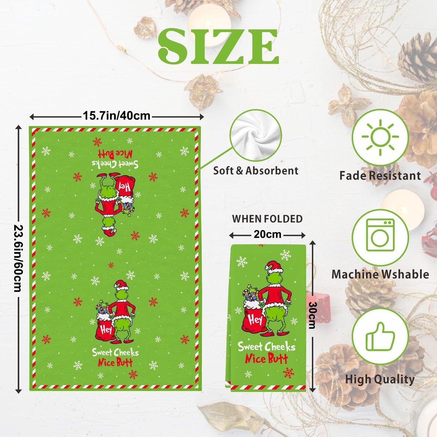 VITEVER Christmas Hand Towels Decorations, Decorative Christmas Kitchen Towels Dish Towels Decorations, Drying Towels Set Gift for Bathroom