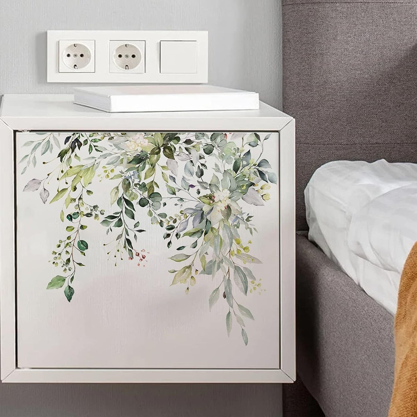 Green Plant Leaves Flowers Toilet Seat Lid Stickers Self-Adhesive Bathroom Wall Stickers Green Leaf Floral DIY Removable Waterproof Sticker for