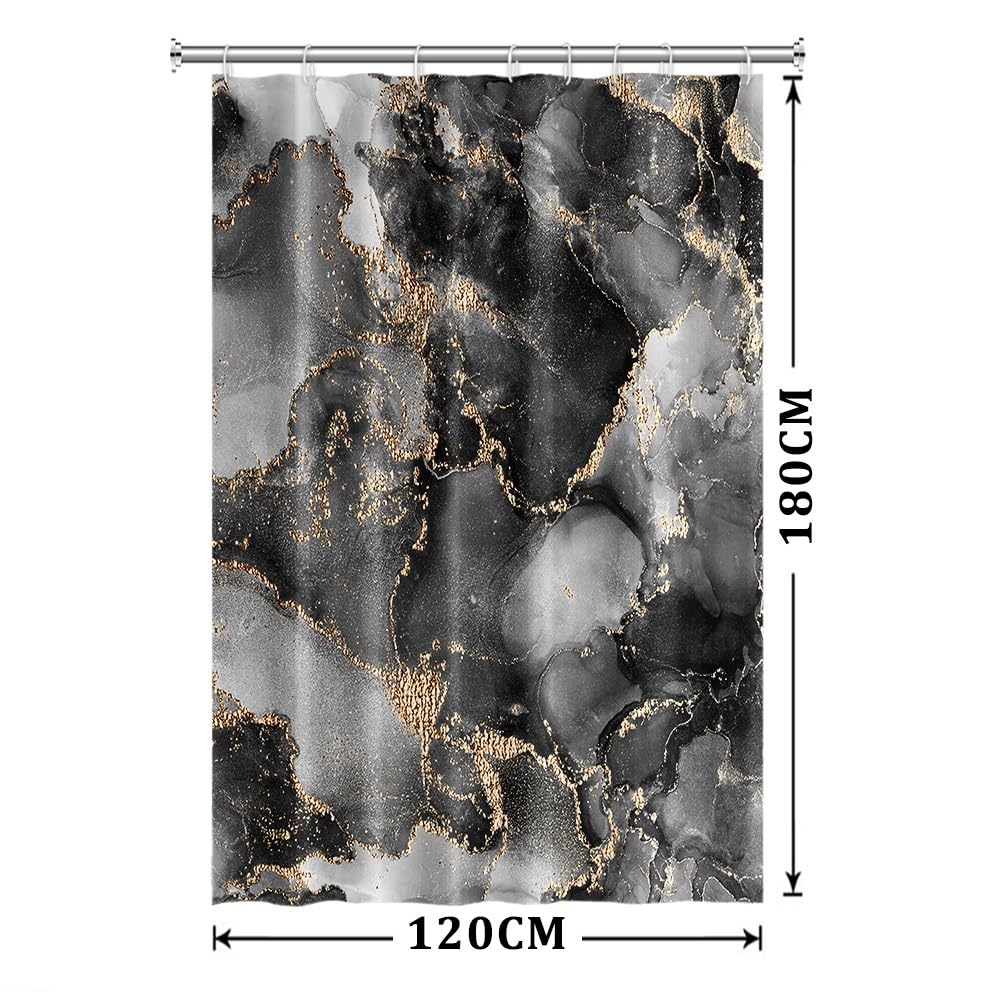 Xiaoterna Marble Fabric Shower Curtain Abstract Black Gold Grey Marble Textured Waterproof Bathroom Curtain Modern Luxury Elegant Mildew Resistant