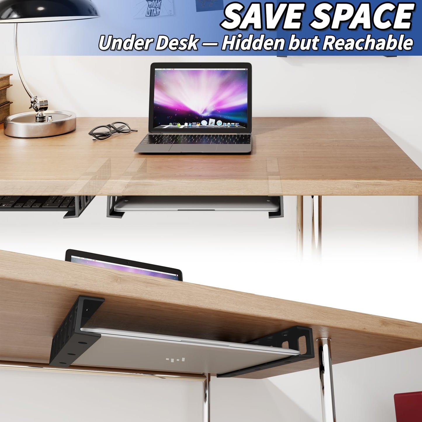 sciuU Under Desk & Wall Mount Holder for Laptop Keyboard TV Box Modem