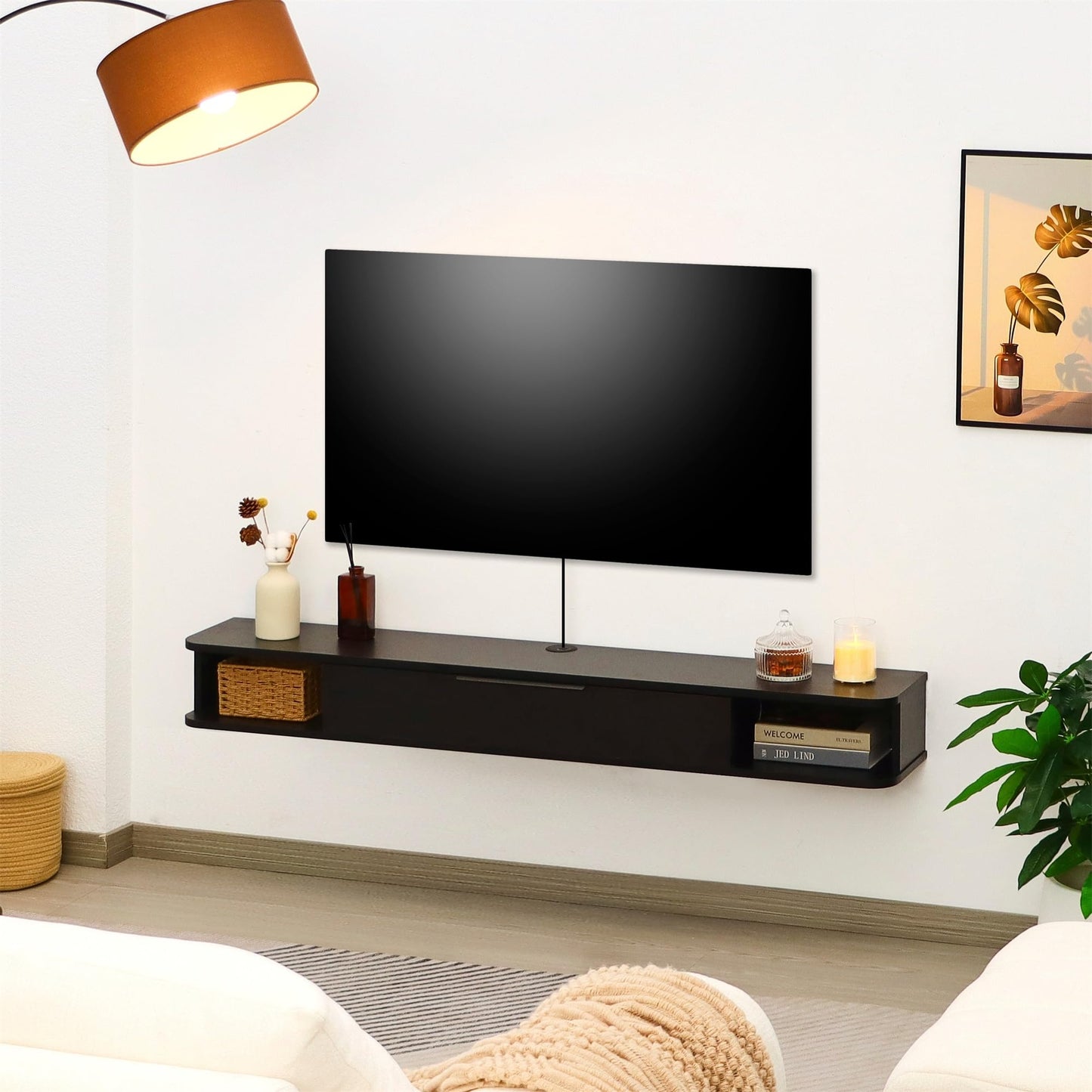 Mordchil EU Wall-mounted TV Cabinet Stand, 140cm Floating Media Console Under TV, Entertainment Shelf Center for Bedroom and Living Room, Black