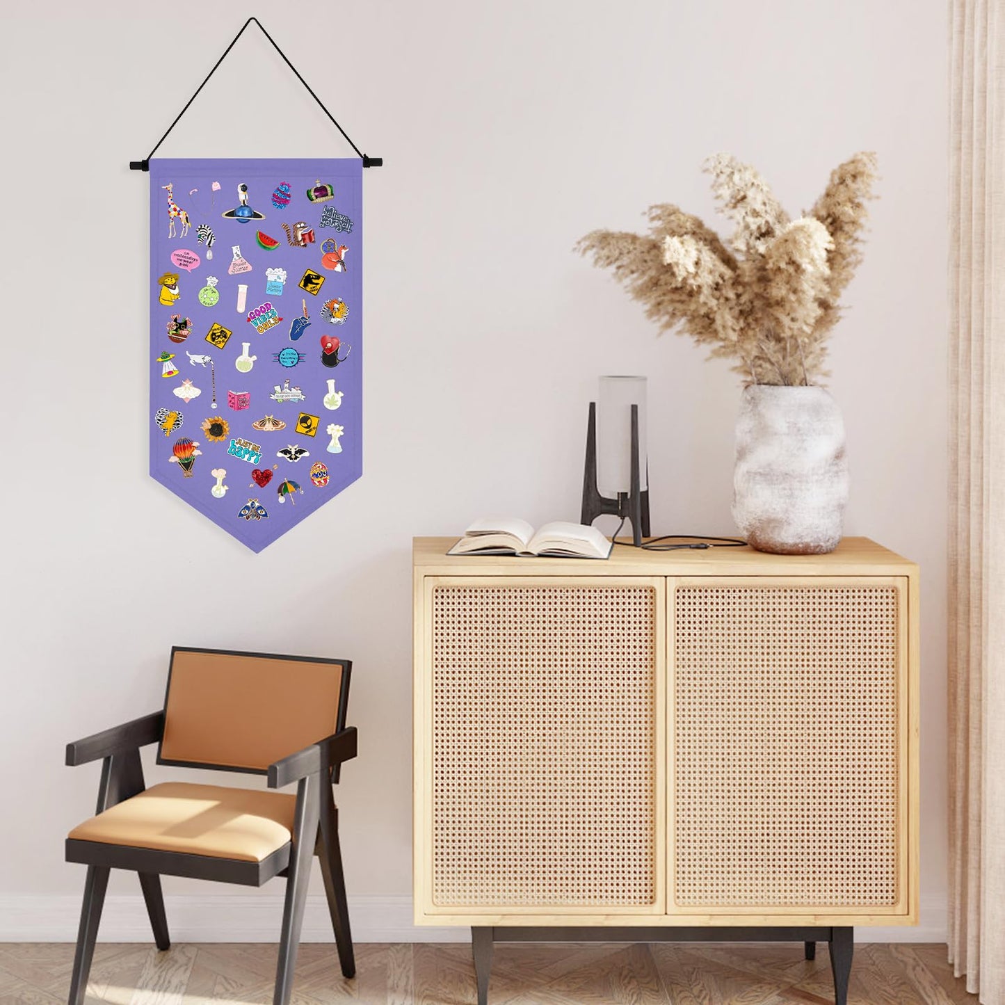 Kunyeah Wall Hanging Brooch Organizer Storage Case Colorful Canvas Pin Board Stand Enamel Pin Badge Hanging Holder Display Banner Earrings Collection