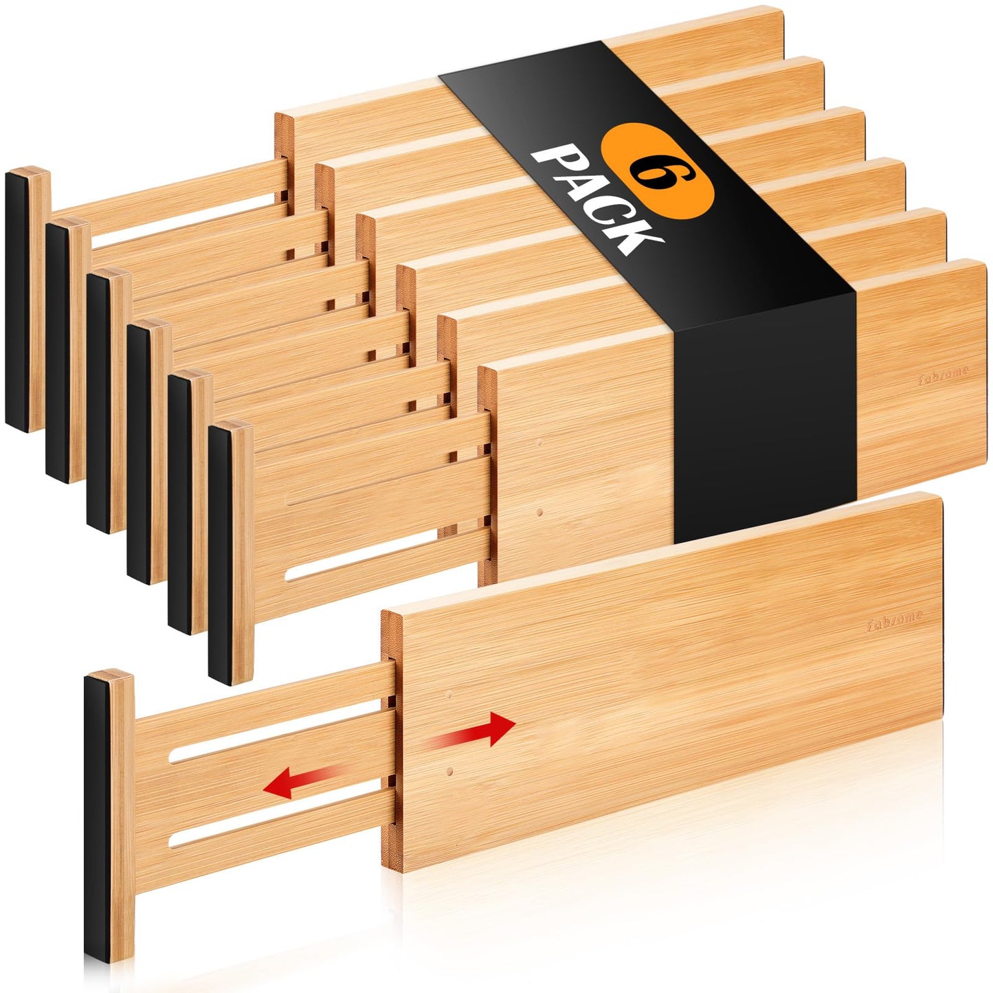 Dresser Drawer Organizers 6 Pack, 4.65'' High Adjustable from 12-17.5‘’ Bamboo Drawer Dividers for Clothing Baby Clothes
