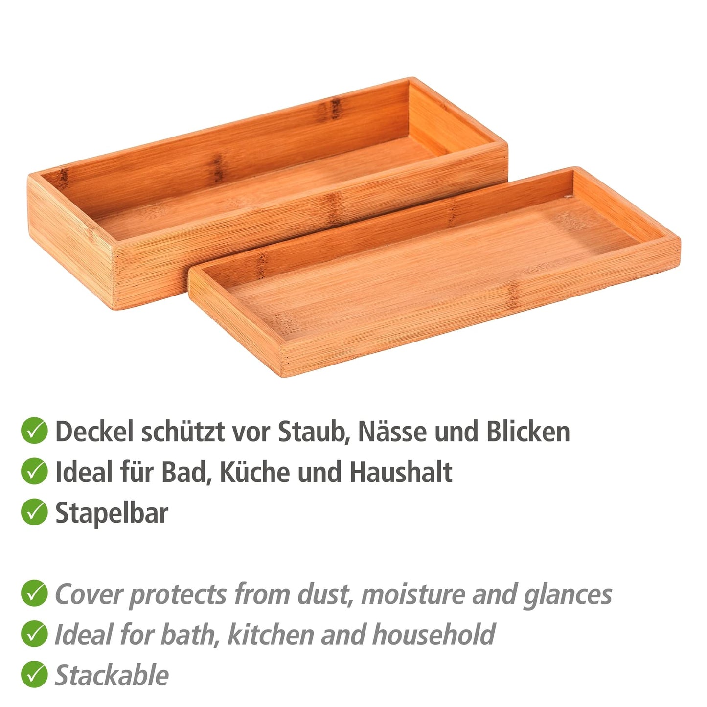WENKO Terra Bamboo Organiser Box with 3 Compartments - Storage Box, Bathroom Basket, Bamboo, brown, Maße (B x H x T): 24 x 6 x 10 cm