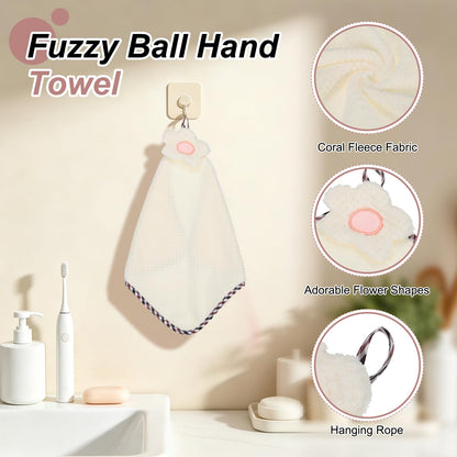 sourcing map 2Pcs Hand Towel, Soft Coral Fleece Hand Towels with Hanging Loop Decorative Flower Pattern Quick-Drying and Washable for Home Bathroom