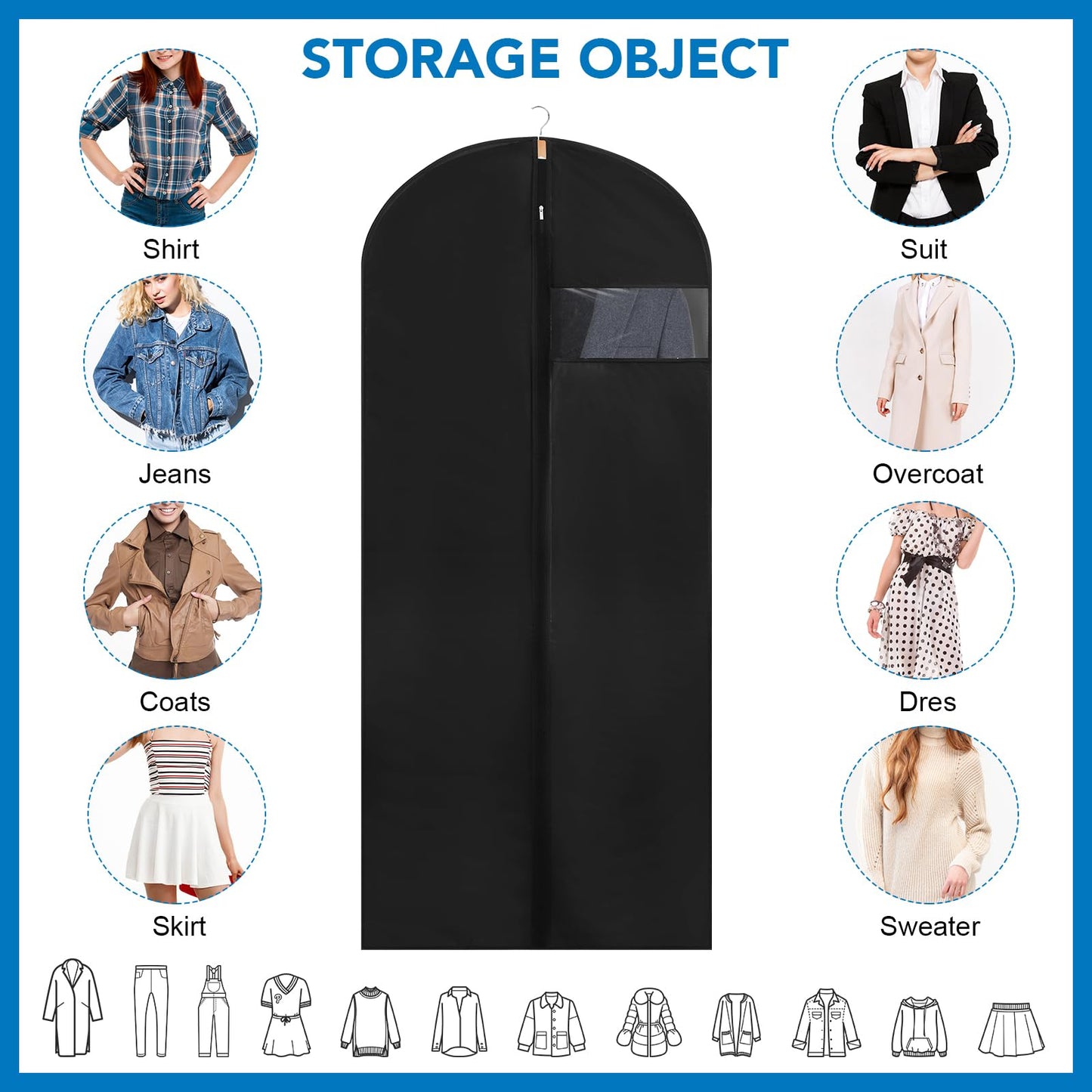 6 Pack Dress Bags Covers Long, PEVA Garment Bags, Dress Covers 60cm*140cm