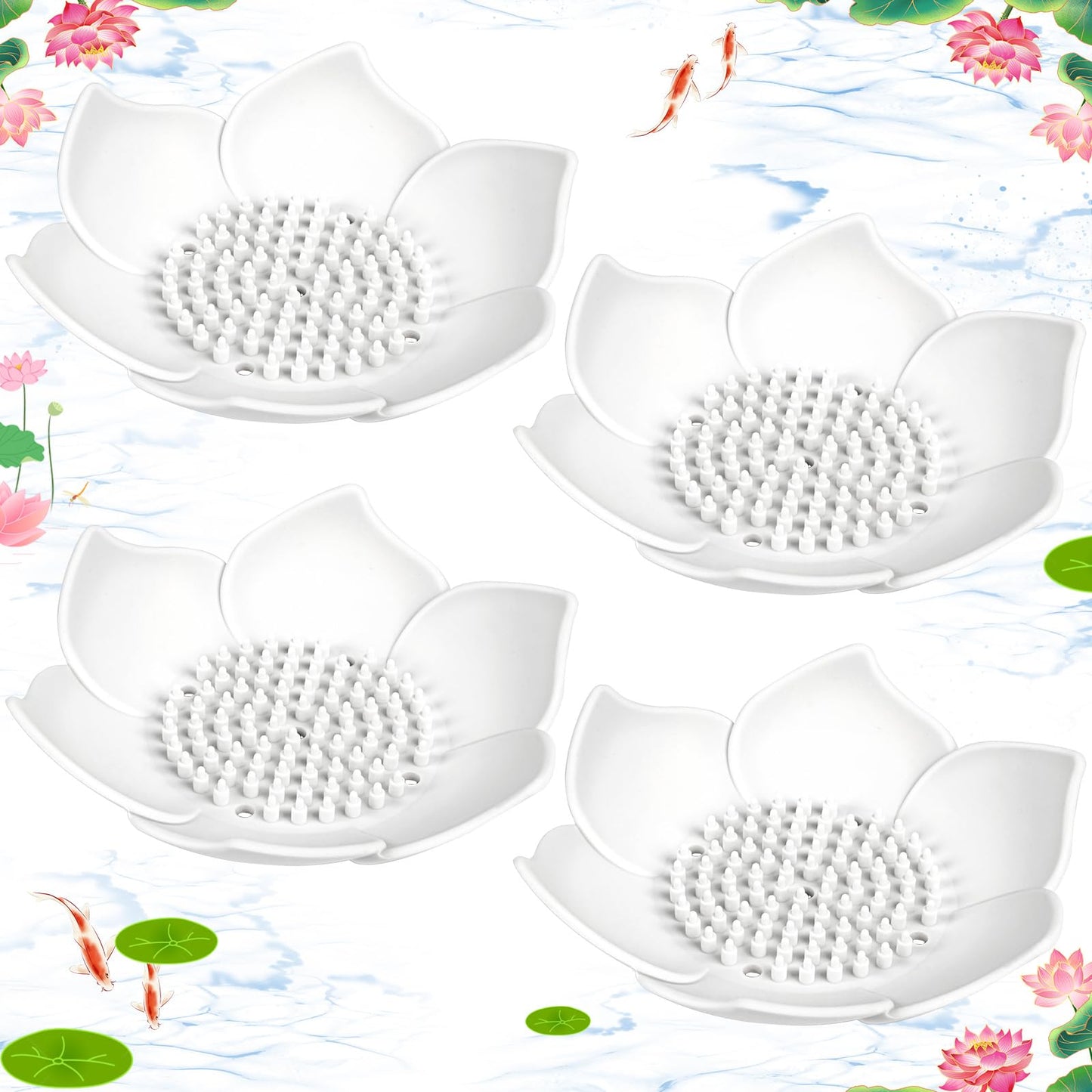 Soap Dishes with Draining, 3 Pack Bathroom Bar Soap Holder for Shower Silicone Self-draining Floral Lotus Shaped Sponge Bar Soap Holder Soap Tray for
