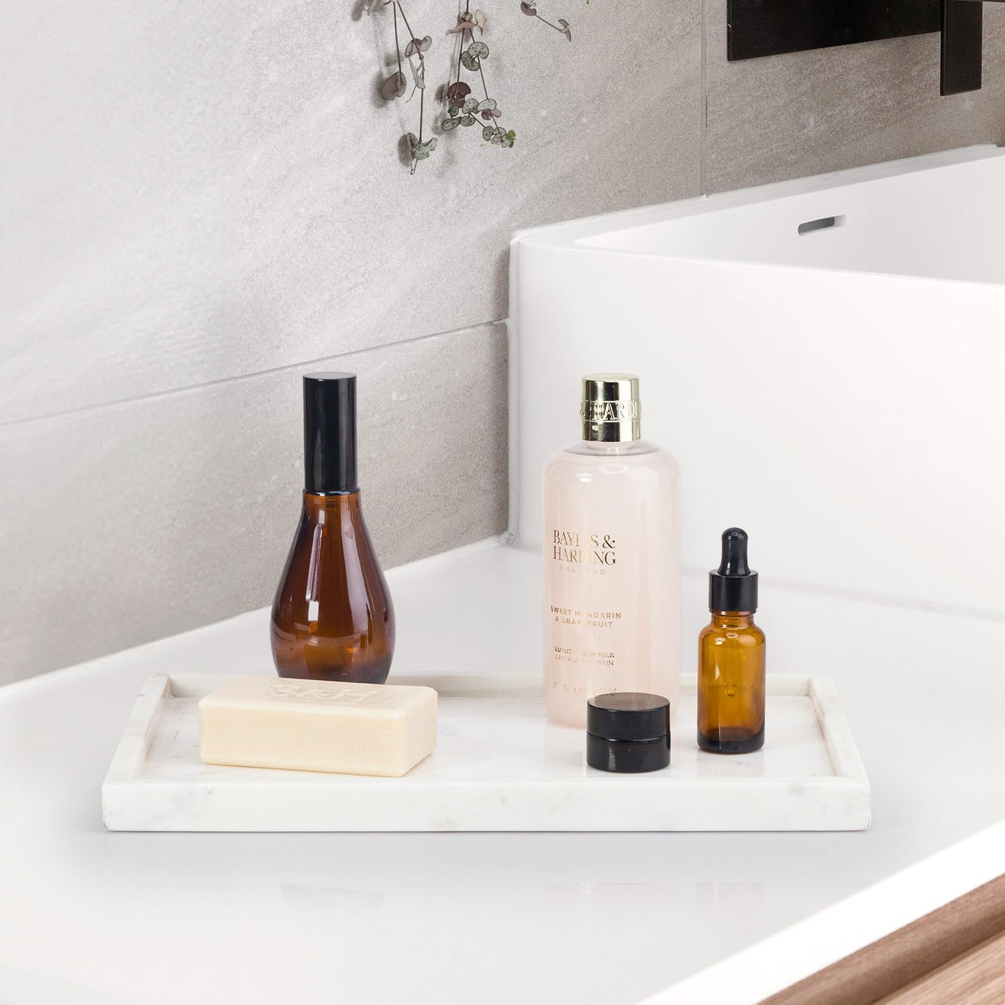 EHC Natural Marble Bathroom Vanity Tray, Decorative Countertop Sink Storage Organiser for Cosmetics, Perfume, Candles, Home Decor - Rectangular