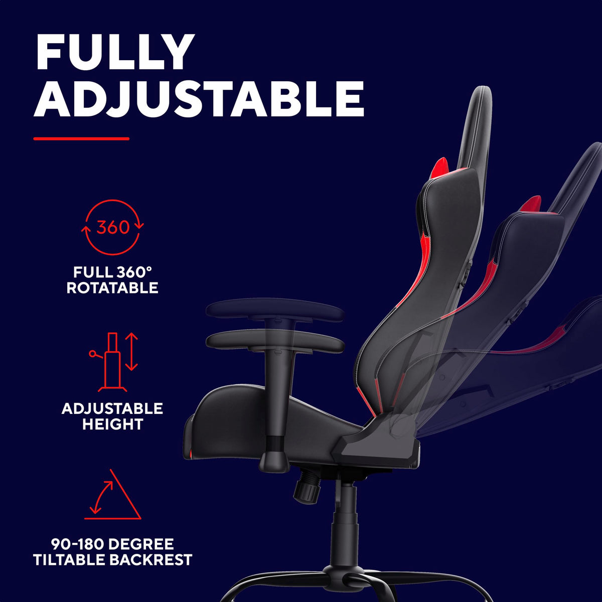 GXTrust Resto Gaming Chair Full 360° Rotatable Seating, Red