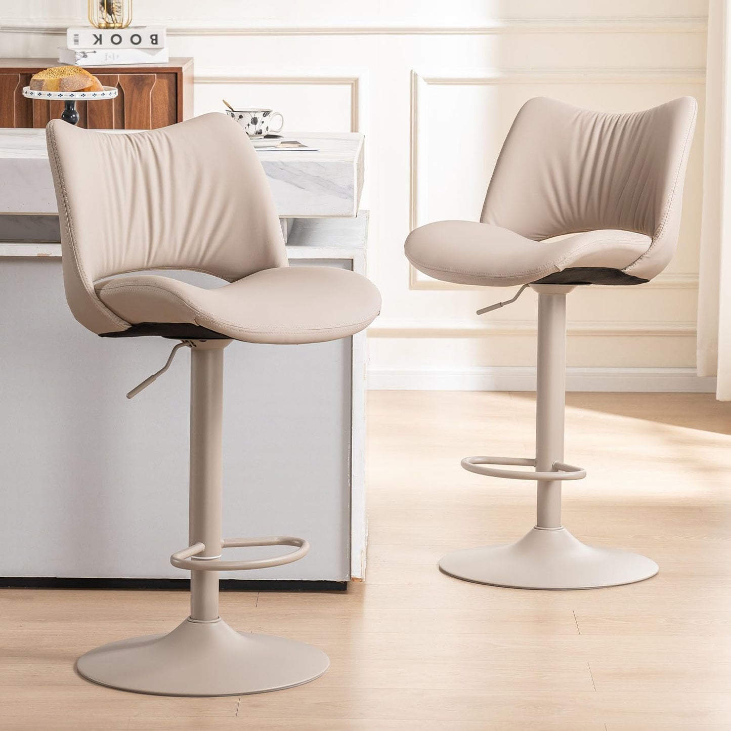 YOUNUOKE Bar Stools Set of 2, Adjustable Breakfast Bar Stools, All Khaki
