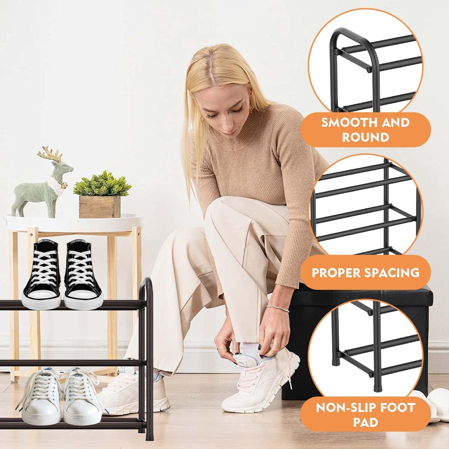 WEELOO Expandable Shoe Rack，Adjustable and Retractable Metal Shoe Shelf