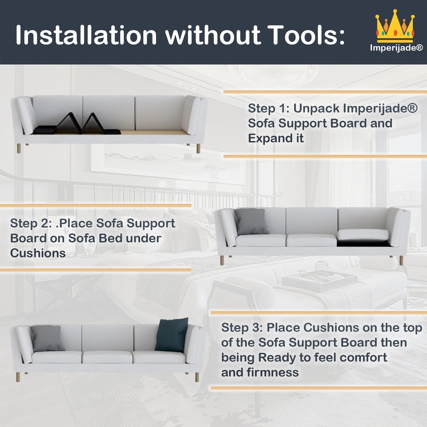 Imperijade® 𝗕𝗲𝘁𝘁𝗲𝗿 𝗦𝗶𝘇𝗲 Sofa Rejuvenator Board | Adjustable | Couch Sofa Cushion Support Board (198X52 cm)