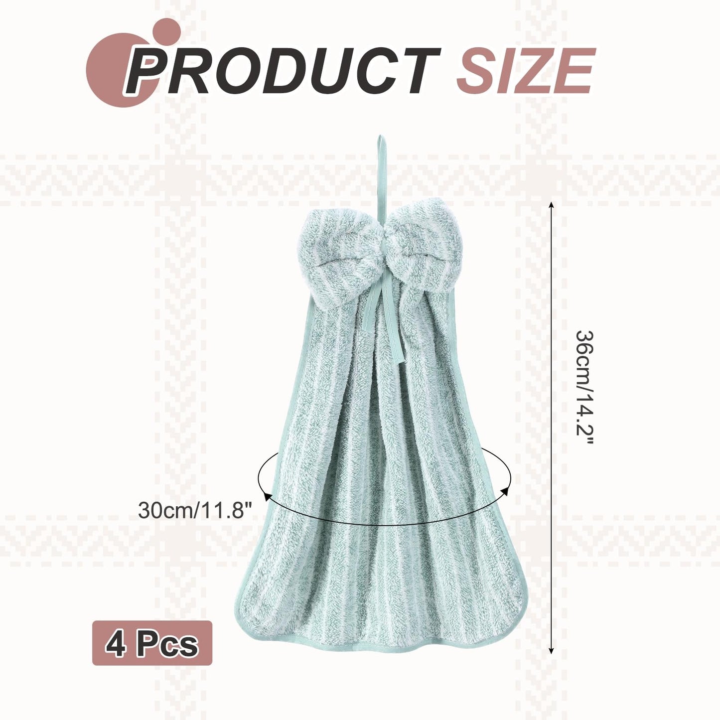 sourcing map 4Pcs Bow Hand Towels with Hanging Loop, 14.2" x 11.8" Soft Coral Fleece Microfiber Bowknot Hanging Hand Dry Towels Quick Dry and